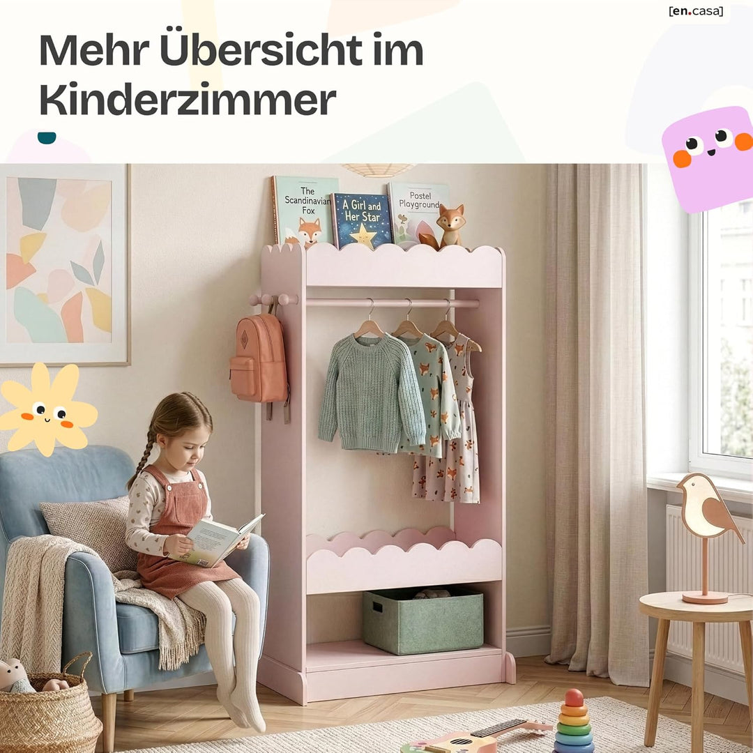 [en.casa] Kindergarderobe stehend Vestnes Kinder Kleiderschrank mit Spiegel und Kleiderstange 120 x