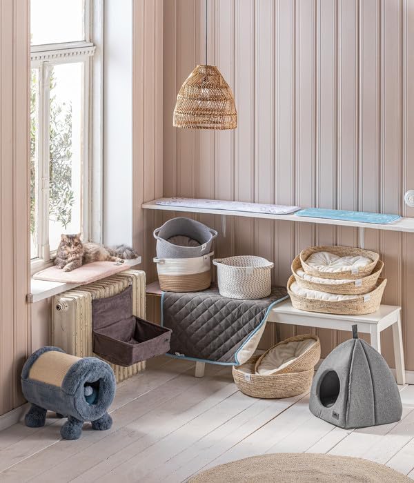 Dehner Premium Lovely Kuschelbett Guter Schlaf, Ø 38 cm, Höhe 13 cm, Naturmaterial/Plüsch, weiss/bei