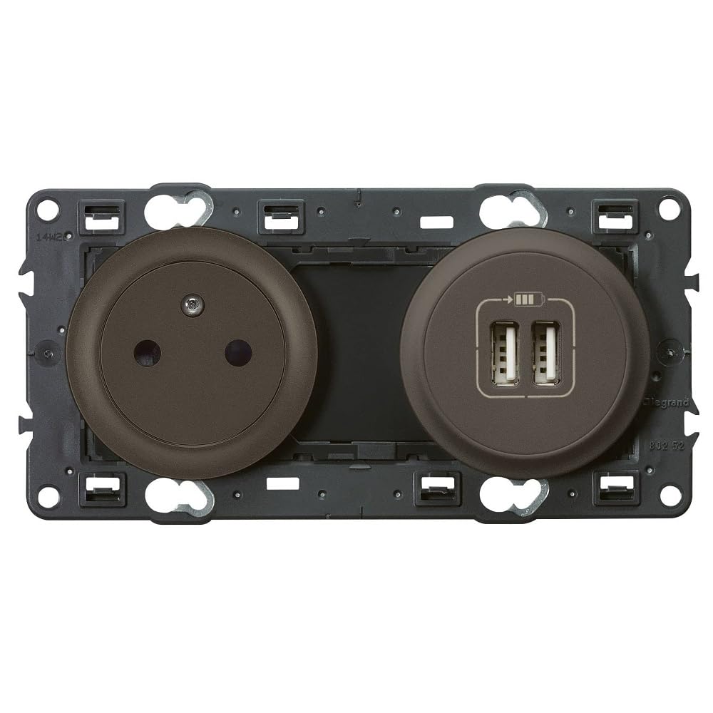 Legrand Céliane Stecker mit Erdung/zwei USB-Buchsen, 250V, schwarz, 099538, 250 VoltsV Graphit, Grap