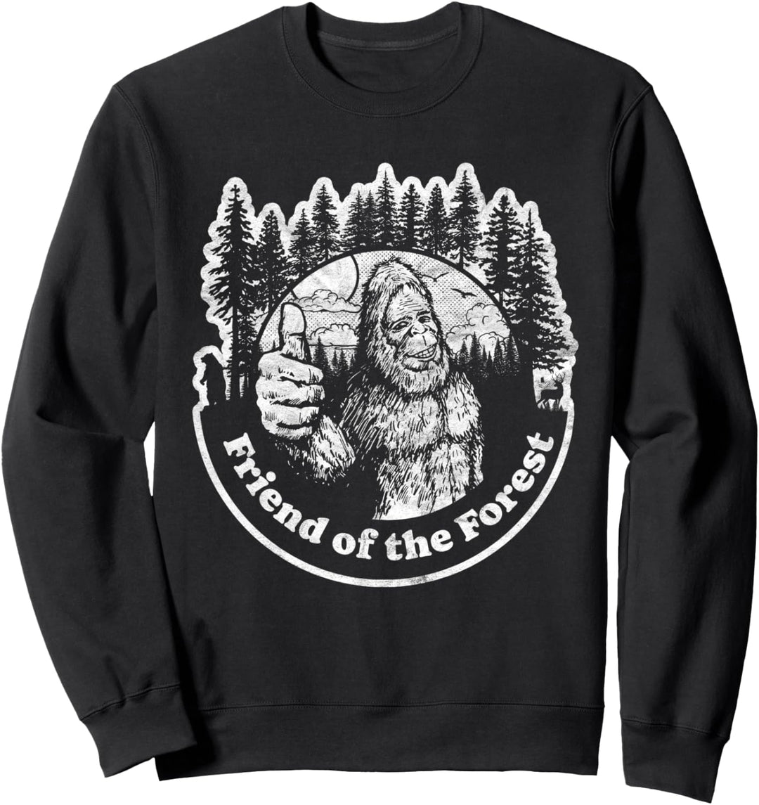 Friend of the Forest Funny Bigfoot Nature Thumbs Up Tree 80s Sweatshirt