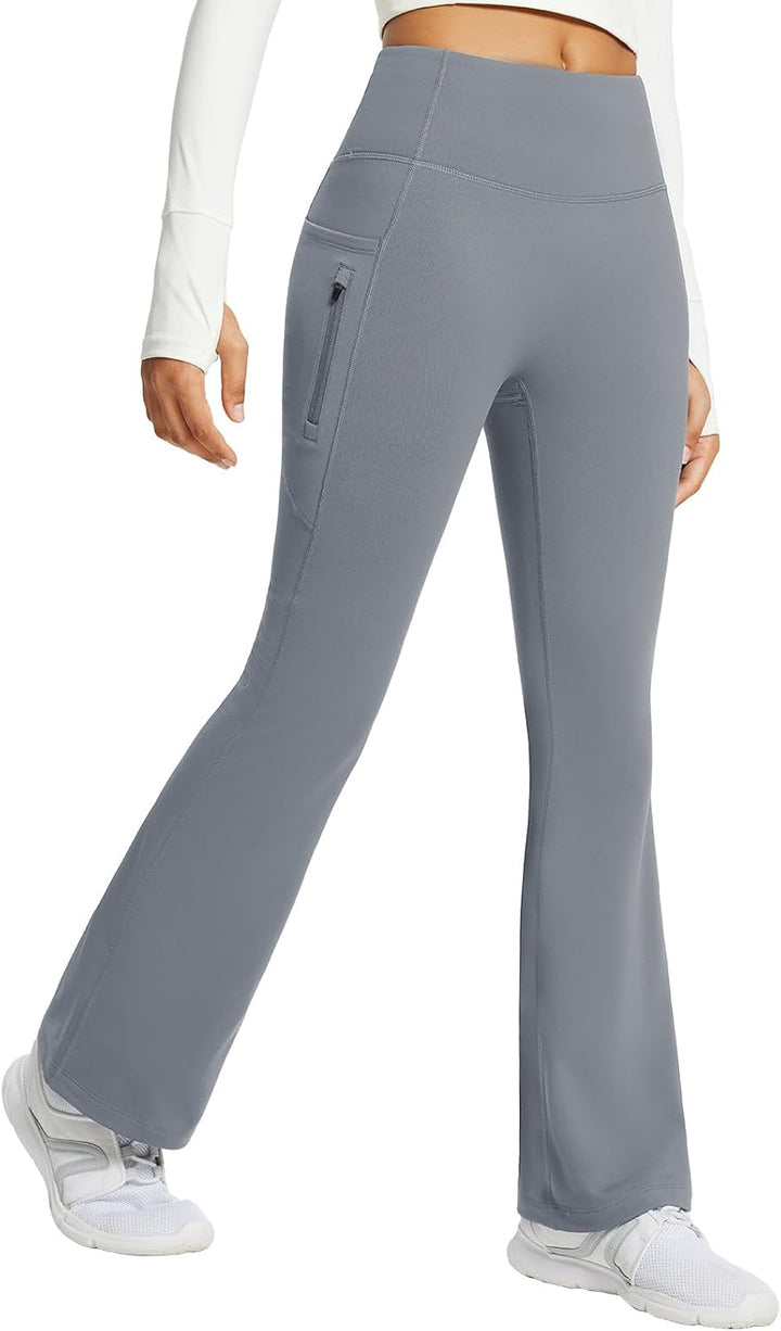 baleaf Damen Thermohosen mit Taschen Flare Leggings Hohe Taille Bootcut Thermo Leggings Sweatpants W