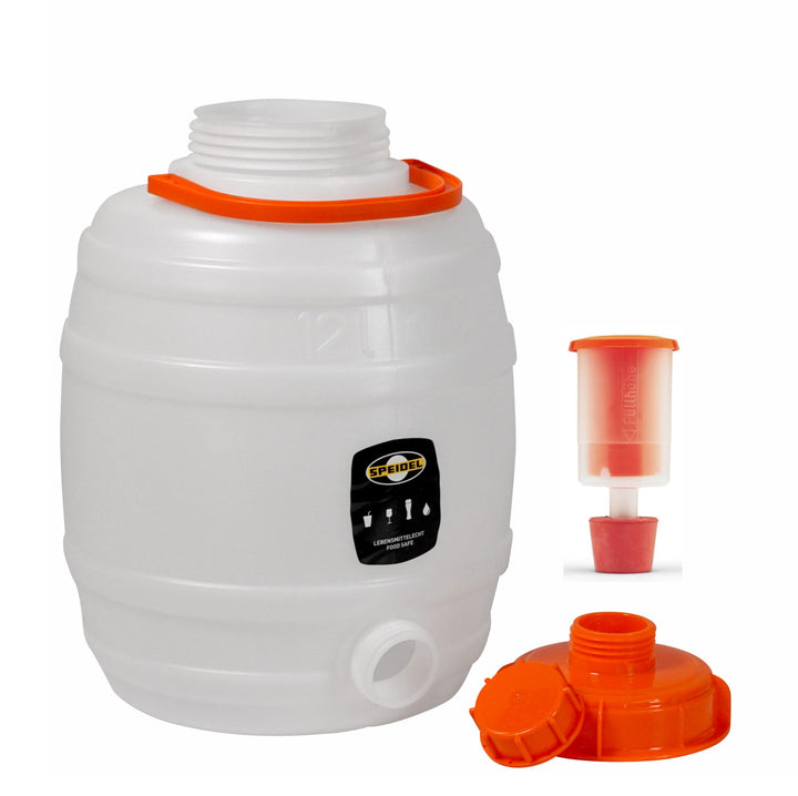 Lebensmittelechtes Speidel Getränkefass Mostfass Gärfass (12 Liter rund mit Gärspund), 12 Liter rund