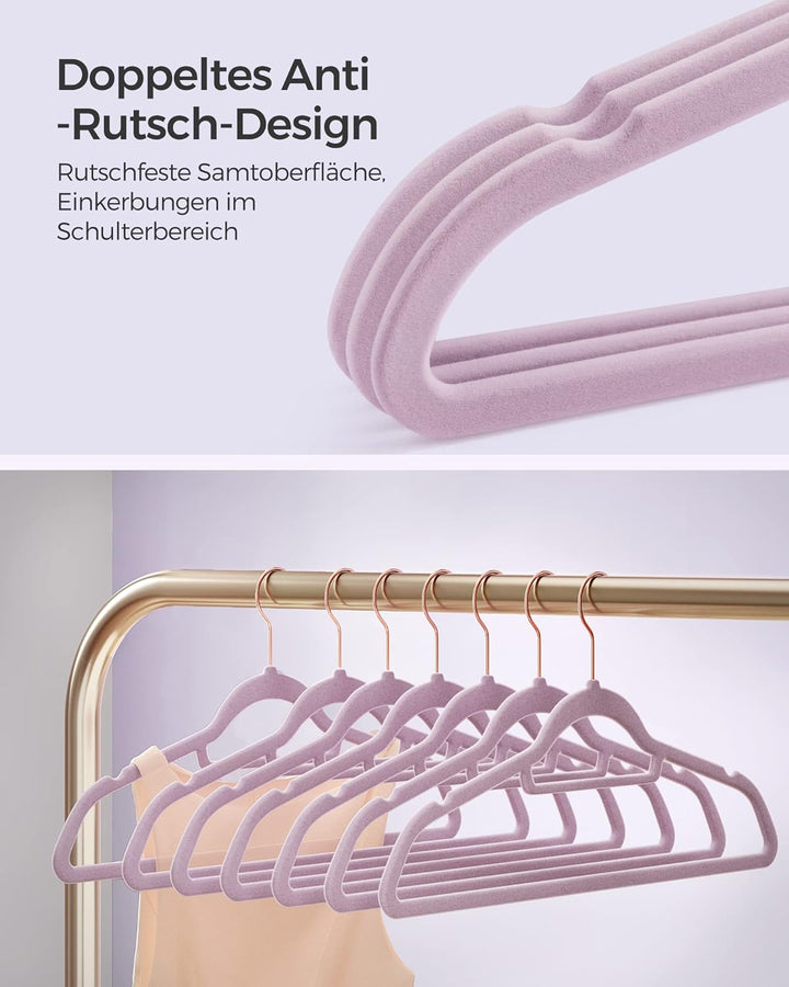 SONGMICS Kleiderbügel Samt, 50er Set, Bügel, rutschfest, kleine Stange für Krawatten, 360° drehbarer