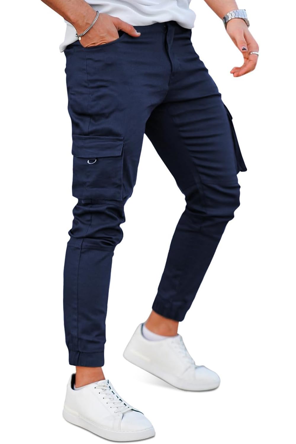 GINGTTO Herren Cargo Hose Stretch Jogginghose für Männer Casual Slim Fit Cargohose Herren Dunkel Bla