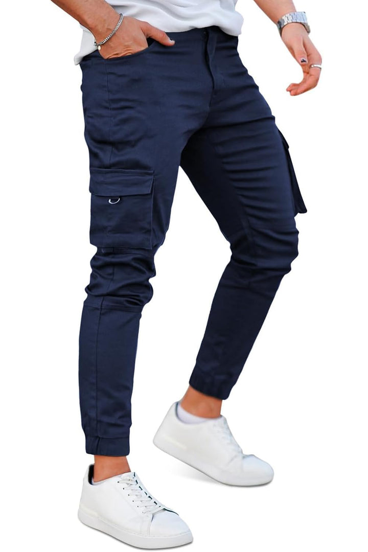 GINGTTO Herren Cargo Hose Stretch Jogginghose für Männer Casual Slim Fit Cargohose Herren Dunkel Bla