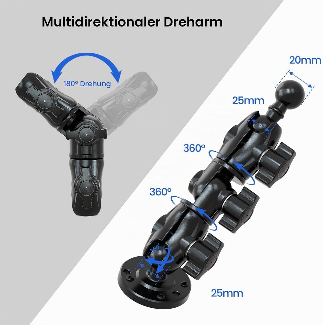 OHLPRO Tablet Halterung Auto, Tablethalterungen LKW 360° Drehung Verstellbarer Verbund Arm Bohrbasis