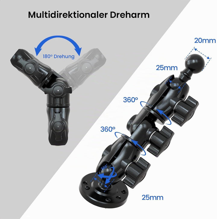 OHLPRO Tablet Halterung Auto, Tablethalterungen LKW 360° Drehung Verstellbarer Verbund Arm Bohrbasis