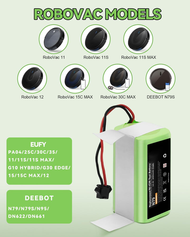 14.4V 4000mAh Ersatzakku für Eufy RoboVac G10 G20 G30 G35 G40 Hybrid, für RoboVac 11 11S 11S MAX 12