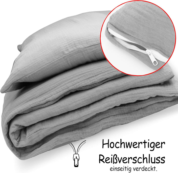 PinkZebra Bio-Baumwolle-Musselin Kinderbettwäsche Set 100 x 135 cm + 40 x 60 cm, Bettwäsche für Mädc