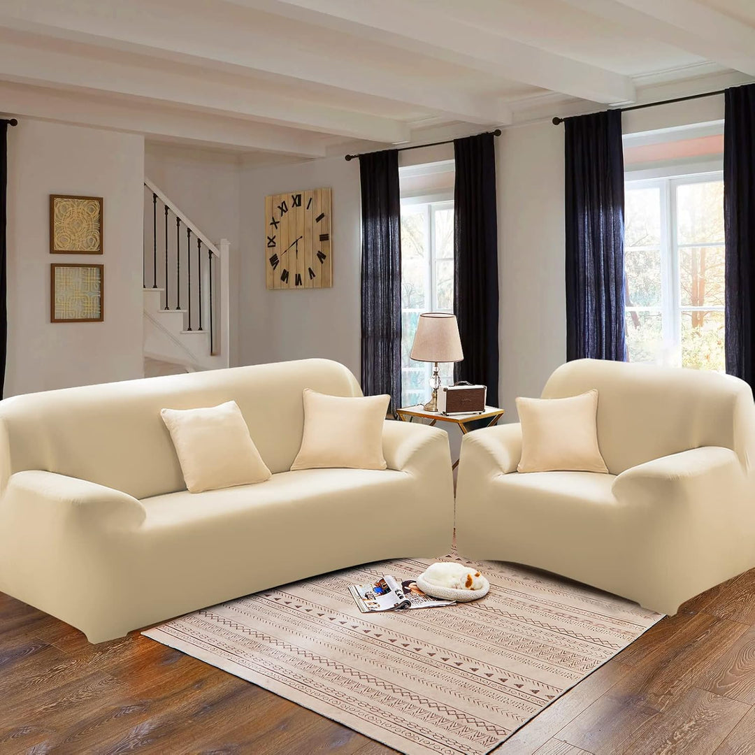 FIGOOO Sofabezug 1 Sitzer Stretch Sofabezüge mit Armlehnen Spandex Couchbezug Modern Anti-Rutsch Was