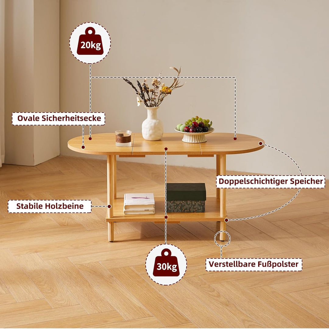Teetisch aus Holz im Spleissdesign, 2-stufiger Couchtisch für Wohnzimmer, 35x16x17 Zoll TV-Tischstän