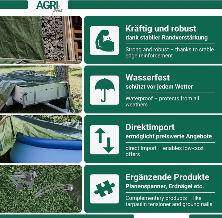 AGRI plus Gewebeplane mit Ösen I 8 x 12 m I Verschiedene Grössen I 250 g/m² Folienstärke I Stabile &amp;