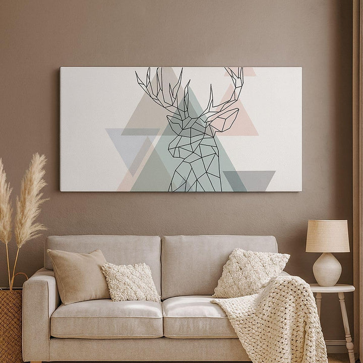 Panorama Bilder auf Leinwand 100x40cm Leinwandbild Hirsch Abstraktion Gross Wanddeko Bild Schlafzimm