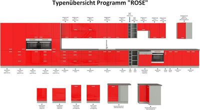 Frontblende Geschirrspüler vollintegriert 60 cm Rot Hochglanz Küche Rose Bianca