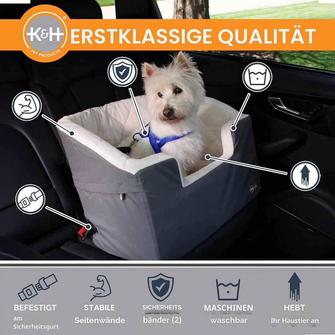 K&H Haustierprodukt Eimer Booster Hundeautositz mit Hundesicherheitsgurt für Auto, waschbarer Kleine