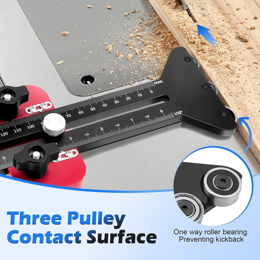 Tischkreissägenführung mit 3 Rollen – Präziser Fräsanschlag für Wiederholschnitte, 9.5x19 mm U-Slot