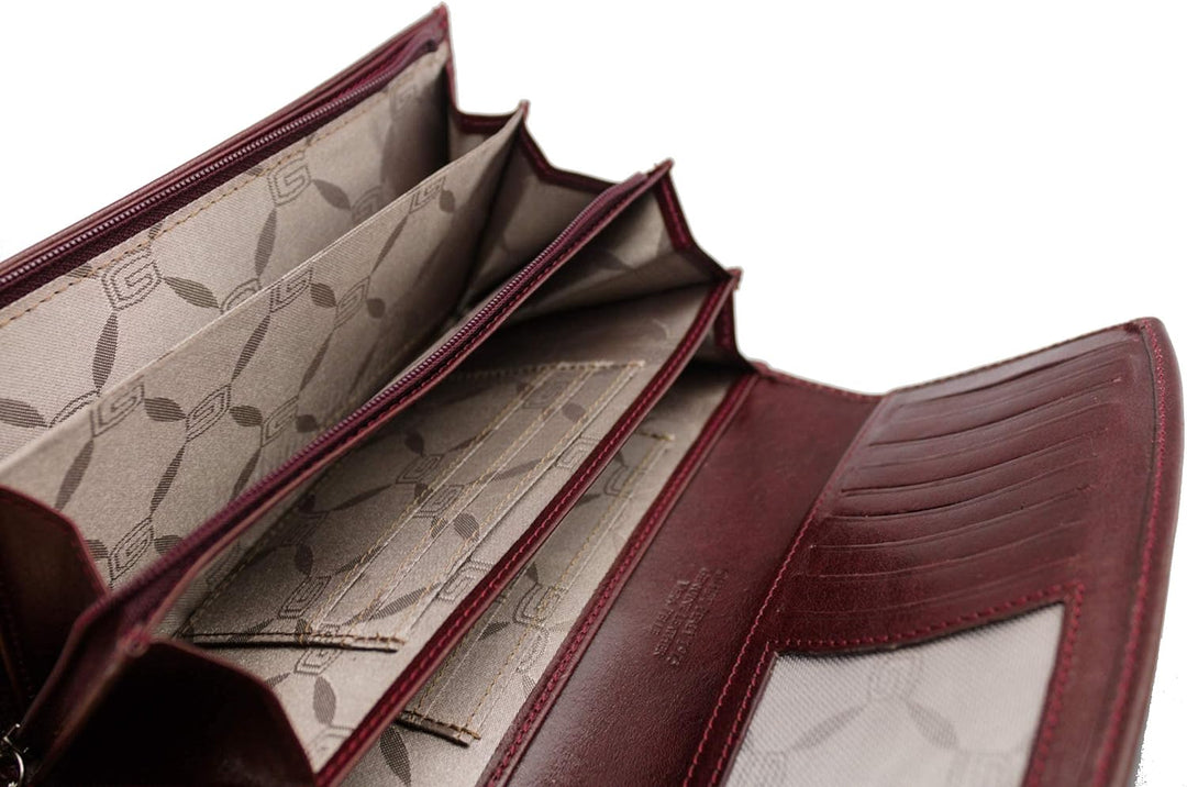 Giudi ® Geldbörse Damen Pflanzlich gegerbtes Rindsleder Gross Münzbörse Kartenhalter (Bordeaux), Bor