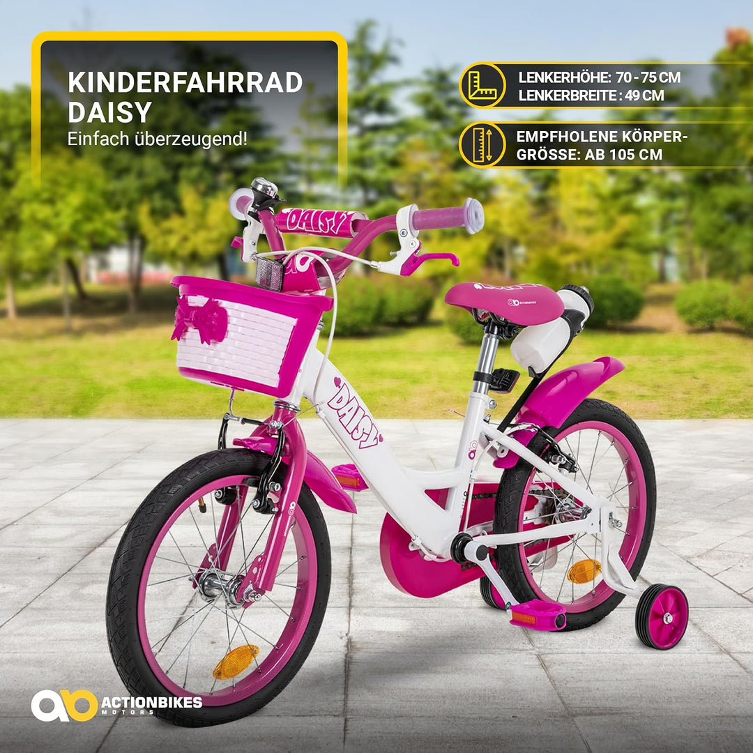 Actionbikes Kinderfahrrad Daisy | 12 Zoll / 16 Zoll / 20 Zoll - V-Brake Bremsen - Schutzblech v. und