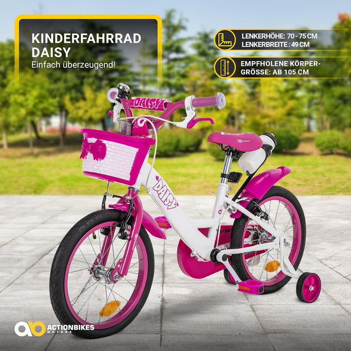 Actionbikes Kinderfahrrad Daisy | 12 Zoll / 16 Zoll / 20 Zoll - V-Brake Bremsen - Schutzblech v. und
