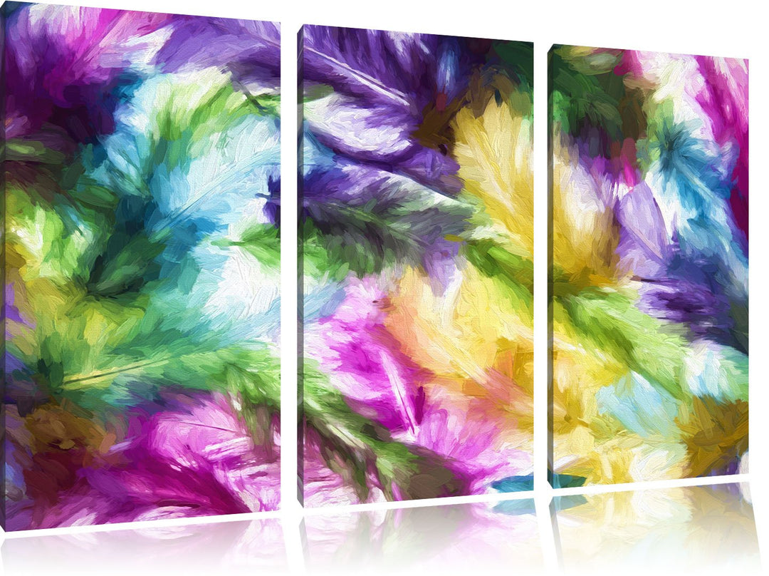 Pixxprint Anordnung von Federn als Leinwandbild/Grösse: 3 Teilig (120x80) cm/Wandbild/Kunstdruck/fer