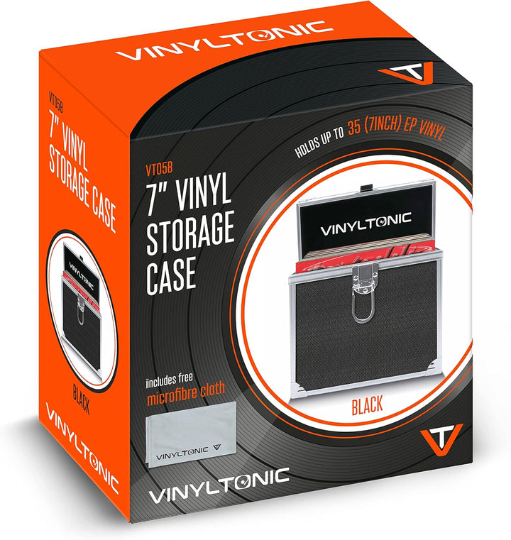 Vinyl Tonic 17,8 cm (7 Zoll) Vinyl-LP-Aufbewahrungsbox mit Tuch, Schwarz , Aktentasche, Schwarz