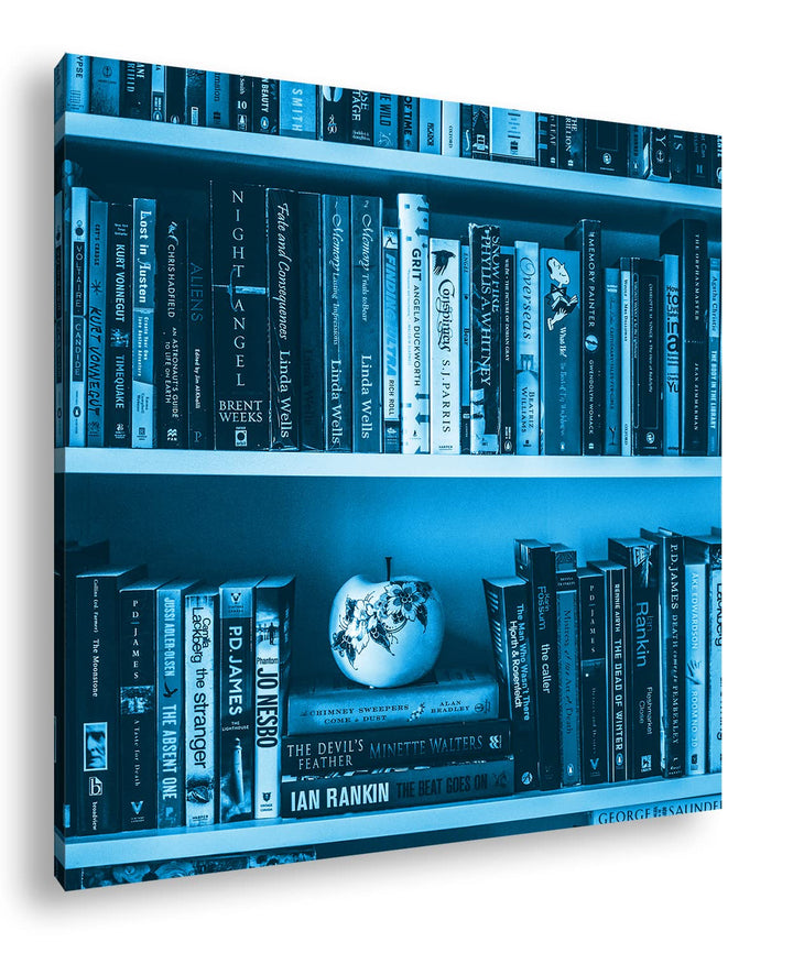deyoli rand volles Bücherregal Format: 70x70 cm als Leinwandbild Effekt: Monocrome Blau, Motiv ferti