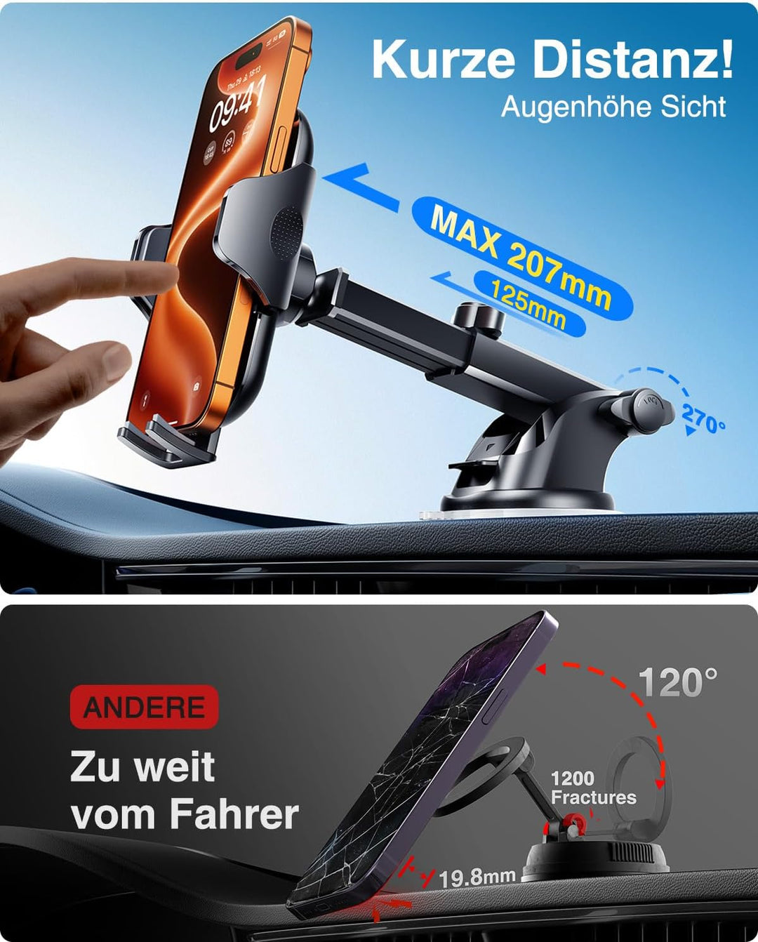 VANMASS 2026【Militär-Klasse】Handyhalterung Auto【Stärkste Saugnapf &amp; Lüftungshaken】4 in 1 Handy Halte