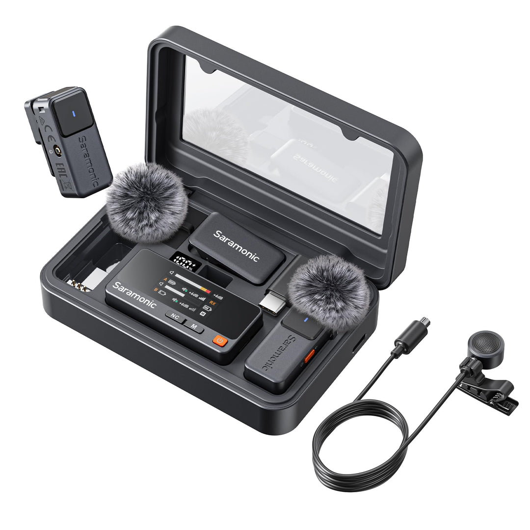 Saramonic Air Wireless Lavalier Mikrofon mit Ladecase, Externes ø9,7mm Mikro, Mikrofon Handy, 48kHz/