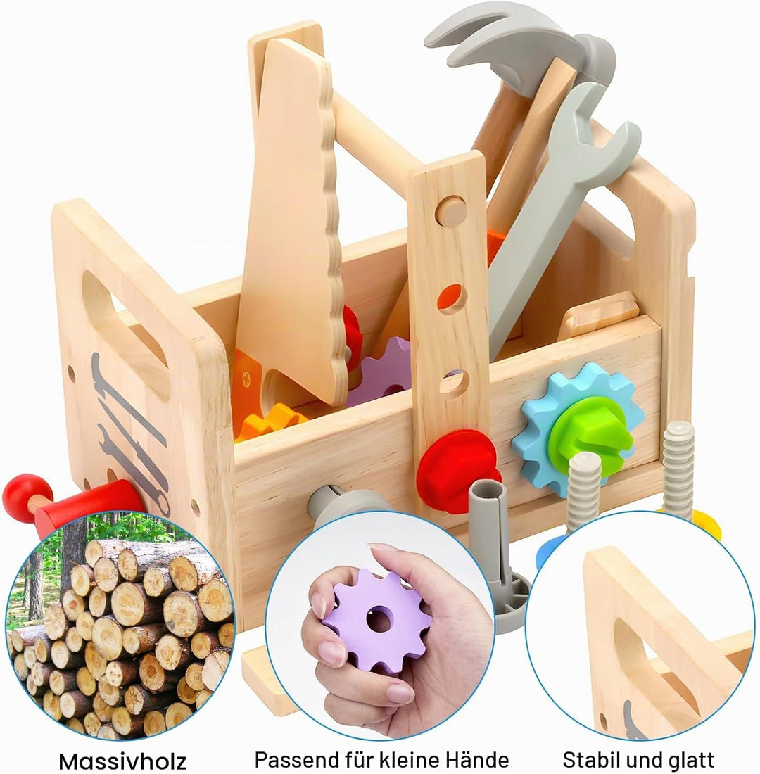 Newpop Werkzeugkoffer Kinder, Kinderwerkzeug, Holzspielzeug Lernspiele, Werkzeugkasten Kinder, Werkz