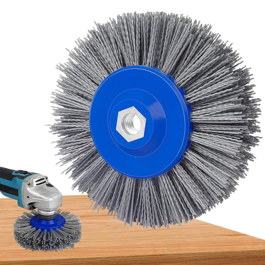 Schleifbürste 150mm M14 Nylonbürste 120 Körnung, Drahtziehrad Polierbürste für Winkelschleifer Satin