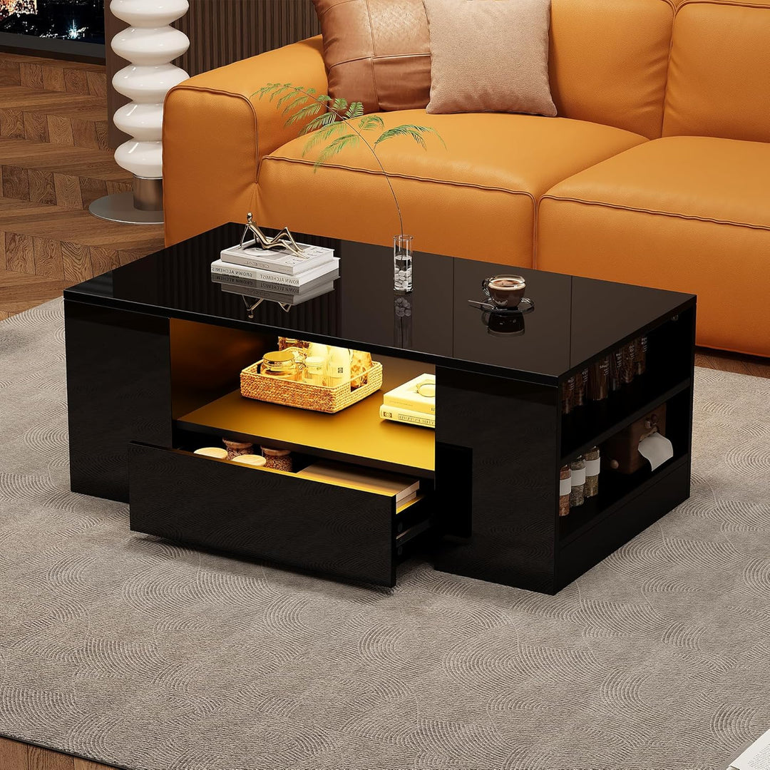 Merax DE_WF283904SAA_ZYP Moderner Couchtisch Hochglanz Mit Led, Beistelltische fürs Wohnzimmer, Wohn