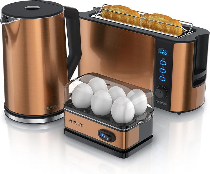 Arendo - Wasserkocher und Toaster SET und Eierkocher, Edelstahl Kupfer Wasserkocher 1,5L 40° -100°C