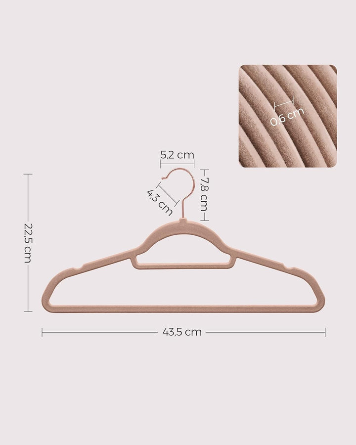 SONGMICS Kleiderbügel Samt, 50er Set, Bügel, rutschfest, kleine Stange für Krawatten, 360° drehbarer
