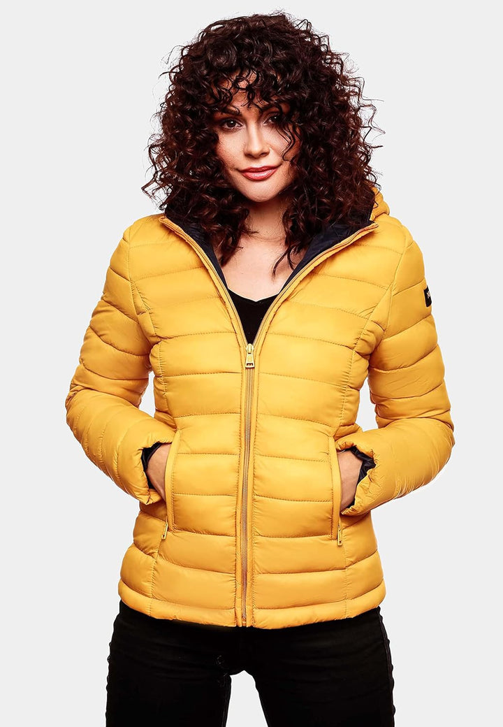 MARIKOO Damen Übergangsjacke leichte Steppjacke kurz mit Kapuze Lucy XS-3XL XS Gelb, XS Gelb