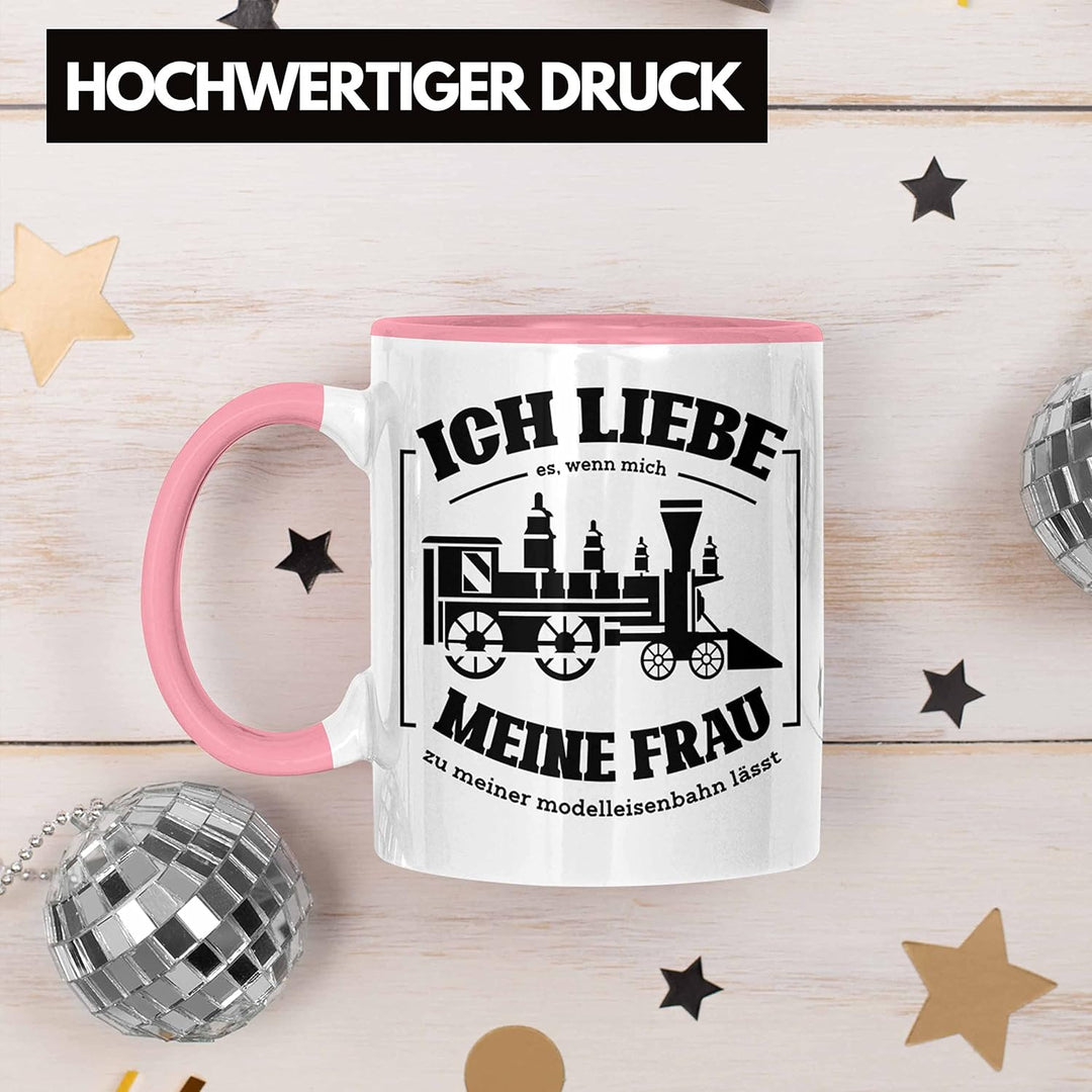 Trendation - Lustige Modelleisenbahn Tasse Geschenk für Eisenbahner (Rosa), Rosa