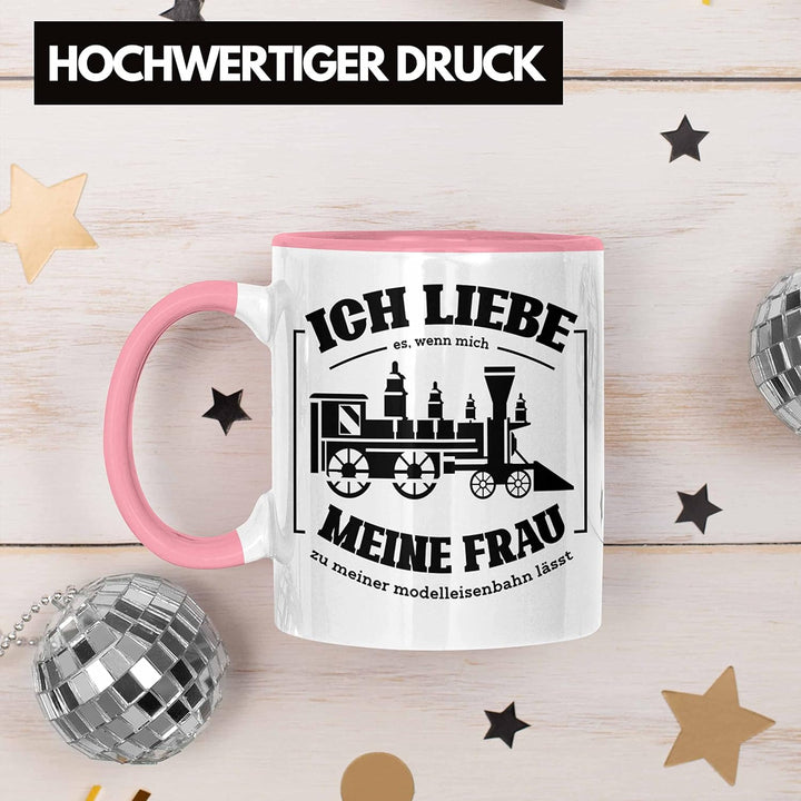 Trendation - Lustige Modelleisenbahn Tasse Geschenk für Eisenbahner (Rosa), Rosa