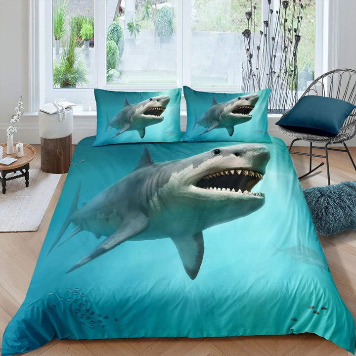 Loussiesd Horror Hai Bettbezug Set Ozean Marine Thema Bettwäsche Set 135x200cm Meer Unterwasser Welt