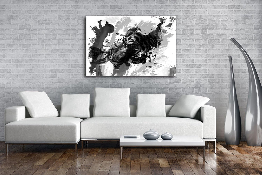 deyoli Illustration Aquarell Tiger Format: 80x60 Effekt: Schwarz/Weiss als Leinwandbild, Motiv ferti