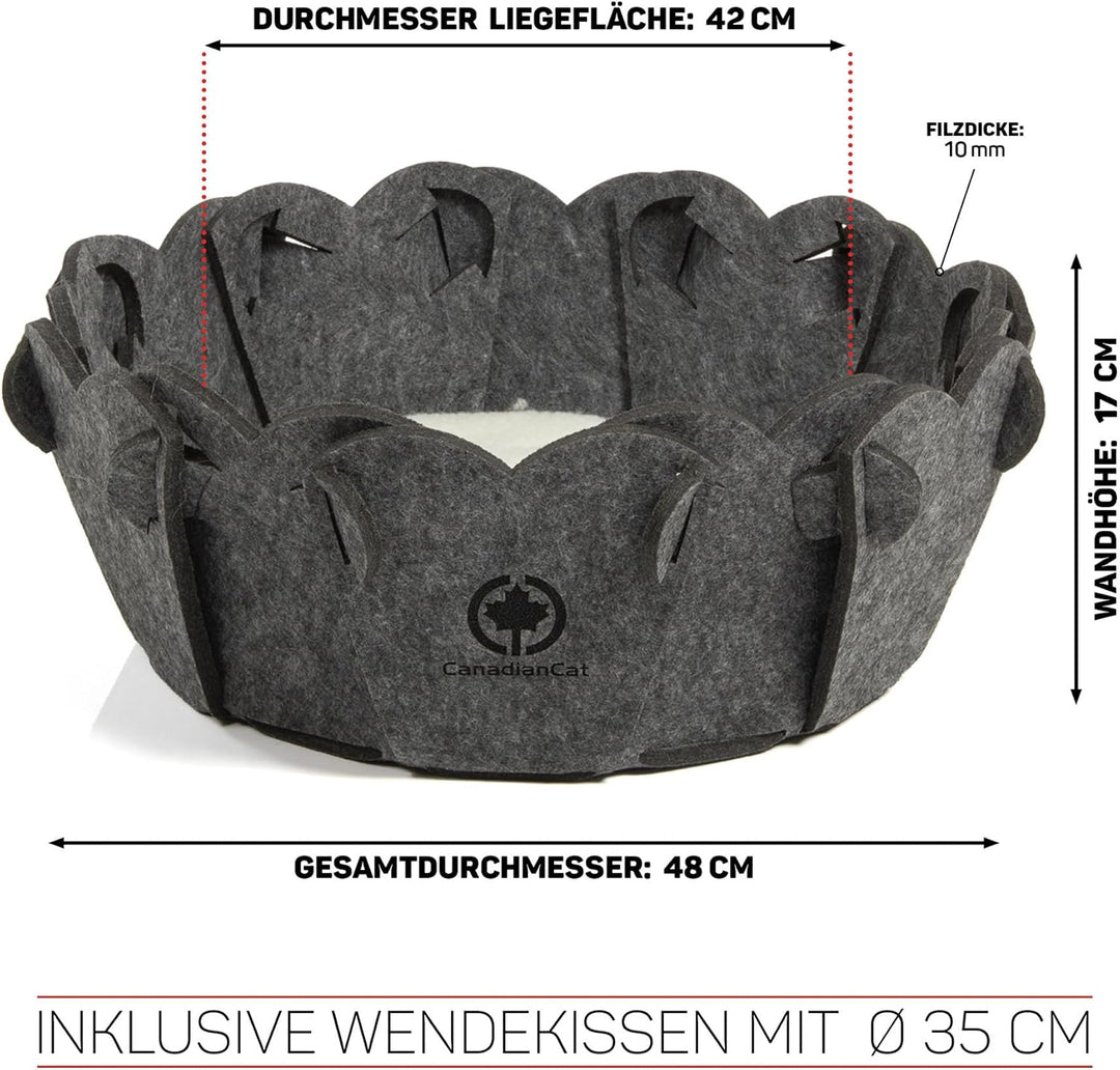 CanadianCat Company | Katzenkorb rund Katzenbett Flower Schlafkörbchen, Katzenkorb aus Filz inkl. Ki