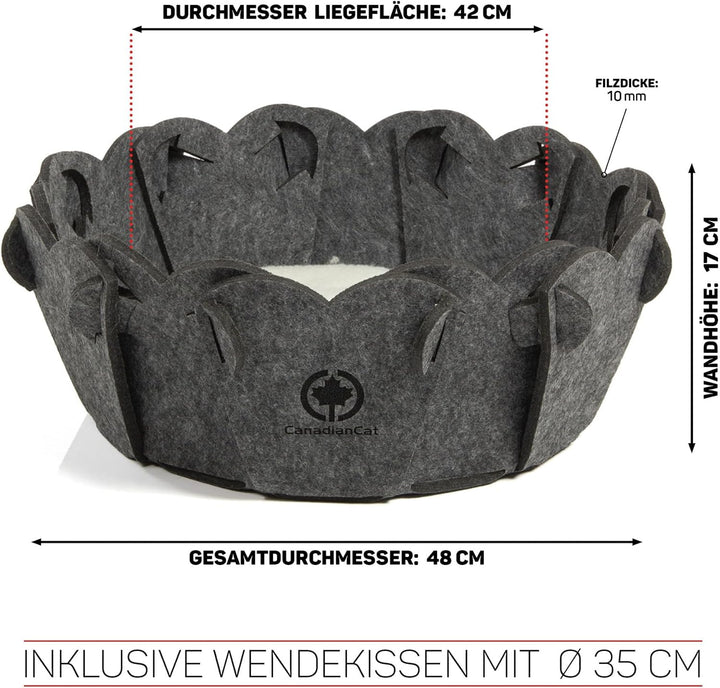 CanadianCat Company | Katzenkorb rund Katzenbett Flower Schlafkörbchen, Katzenkorb aus Filz inkl. Ki