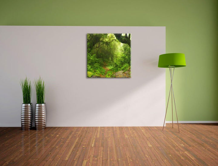 Pixxprint Mystischer Regenwald als Leinwandbild/Grösse: 70x70 cm/Wandbild/Kunstdruck/fertig bespannt