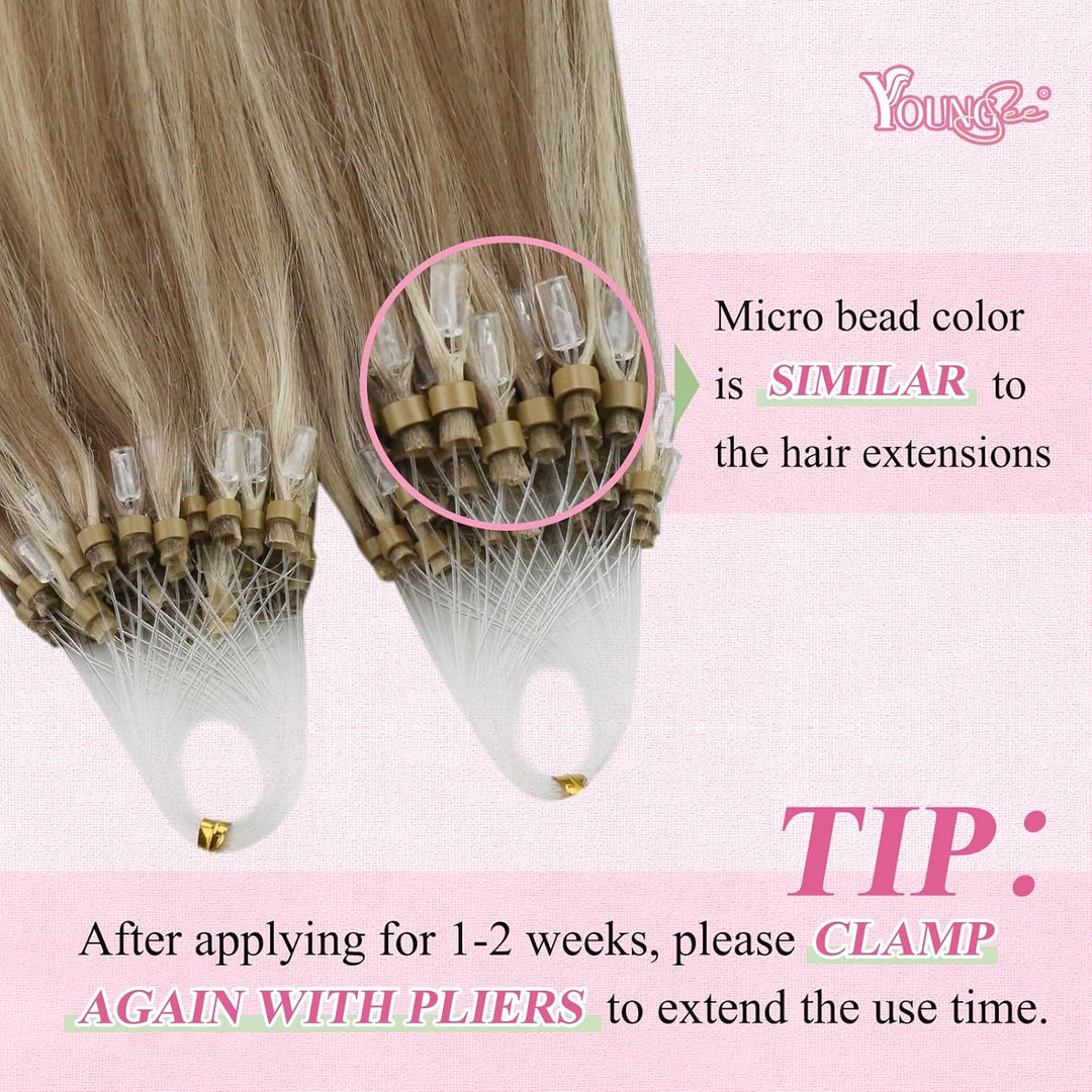 YoungSee Microring Extensions Echthaar Hellbraun Micro Ring Extensions 40 cm Microring Hair Extensio
