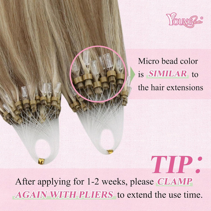 YoungSee Microring Extensions Echthaar Braun Blond 55cm Microring Hair Extensions Blond Microring Ex