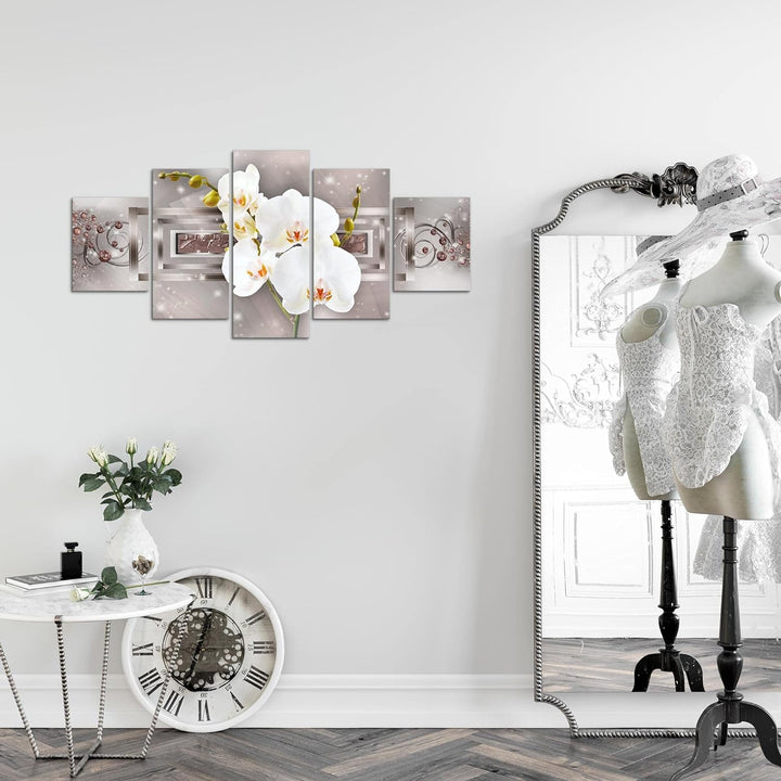 Runa Art Wandbilder Blumen Orchidee 5 Teilig Bild auf Vlies Leinwand Deko Wohnzimmer Figuren Braun 2