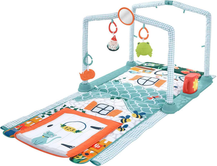 Fisher-Price HJK45 - 3-in-1 Kleine Ferienhaus Spieldecke, Spieldecke für das Spielen in Bauchlage un