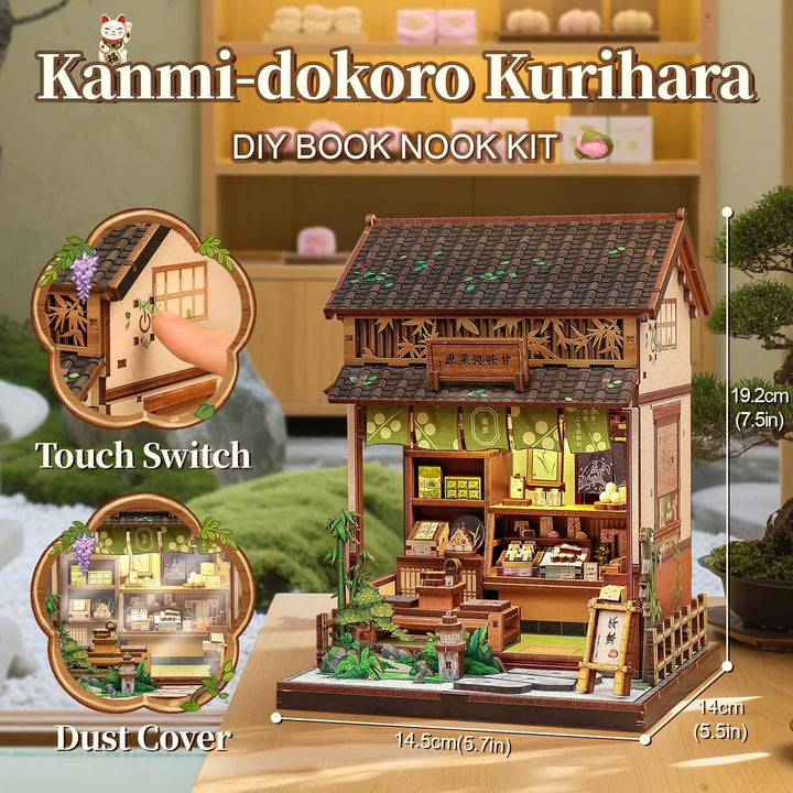 Fsolis Book Nook Japan Booknook Bausatz für Erwachsene, 3D-Holzpuzzles Buchecke, DIY-Miniaturhaus-Se