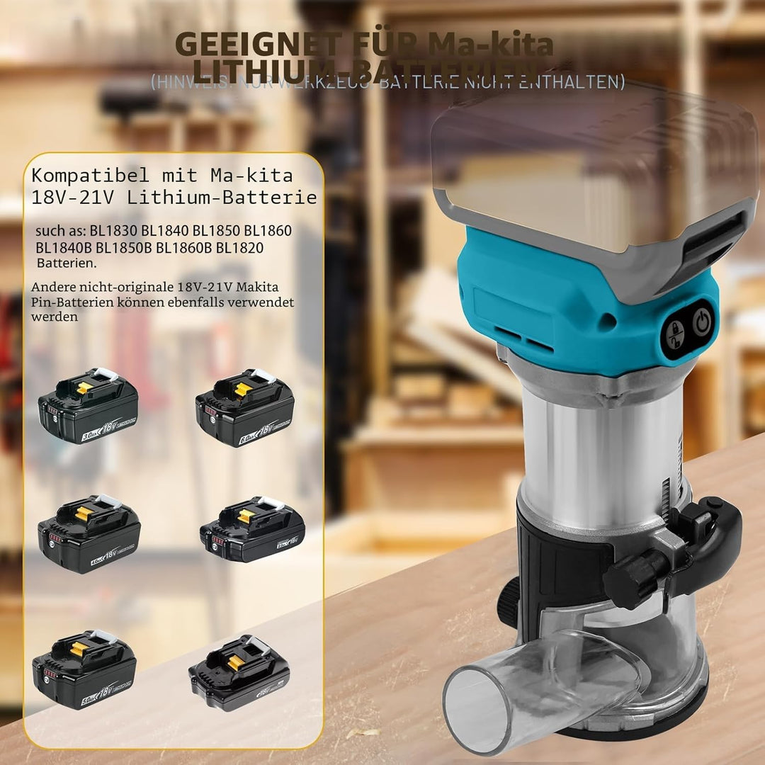 Akku Oberfräse für Makita 18 V Akku, 800 W Bürstenloser Oberfräse Trimmer Einhandfräse Kantenfräser