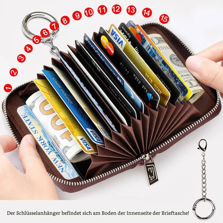 FurArt Kreditkartenetui für Damen und Herren, RFID Schutz, Schlüsselanhänger,Reissverschlussetui