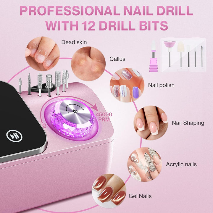 Elektrischer Nagelfeile Nagelfräser für Gelnägel, 45000 U/min Nagelfräser Professioneller mit LCD-An