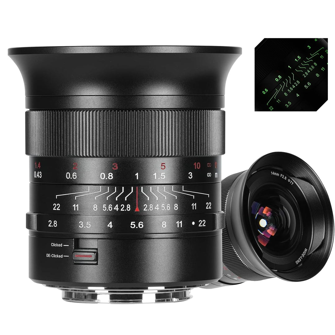7Artisans 14 mm F2.8 für L-Mount Objektiv, Weitwinkel, Vollformat, Linsen 116 °, manueller Fokus, ko
